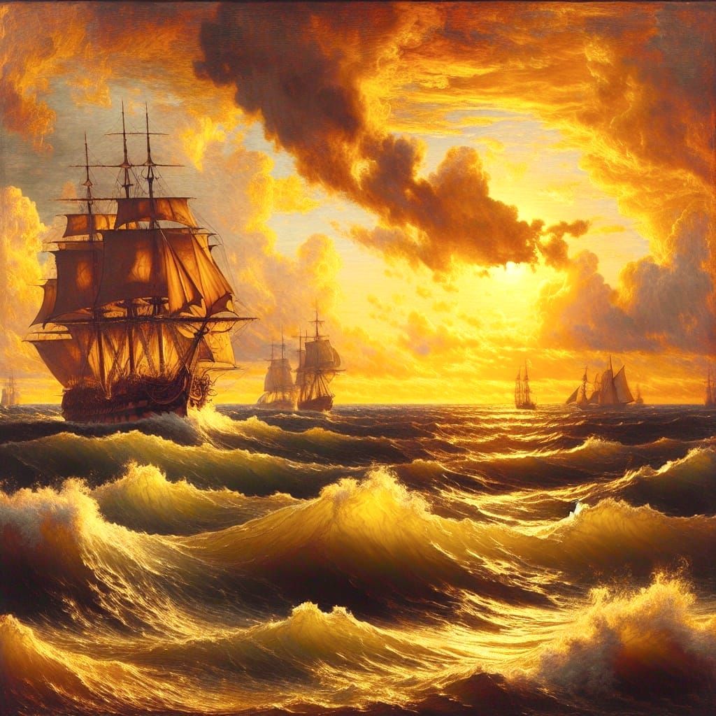 Romantic Sunset Seascape in Saffron and Aureolin