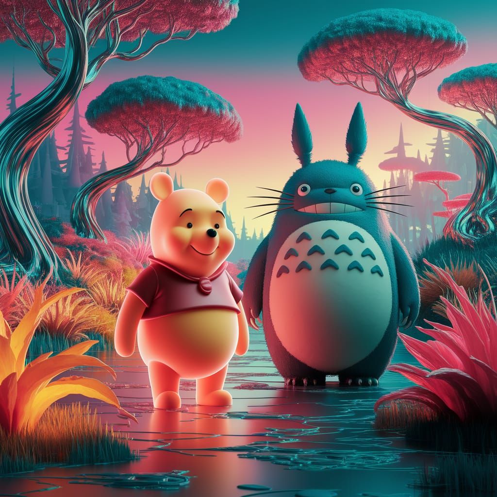 Surreal Sci-Fi Chimera Merges Winnie the Pooh, Totoro, and L...