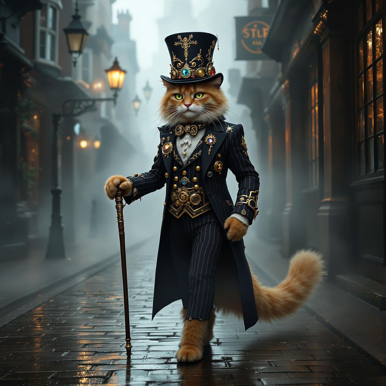 Steampunk Gentleman Feline in Vintage London