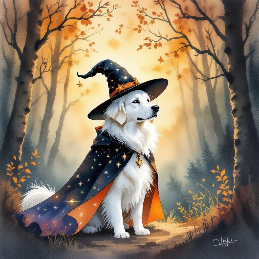 Mystical Nebula Dog in Enchanted Forest