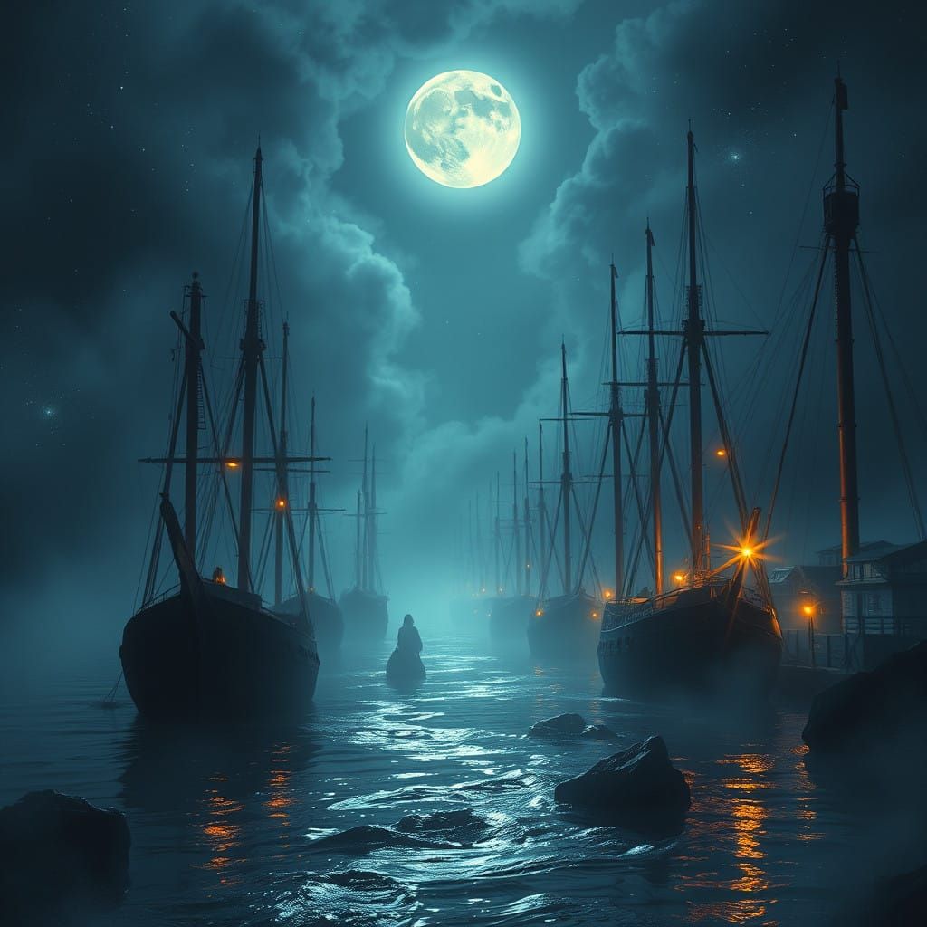 Celestial Fog: A Haunting Fantasy Scene in Deep Color