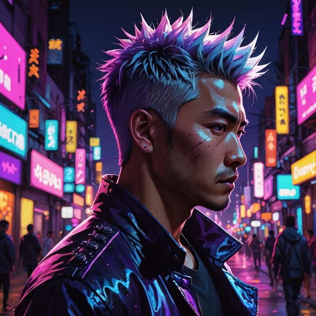 Neon City Portrait of Asian Man in Concept Art
