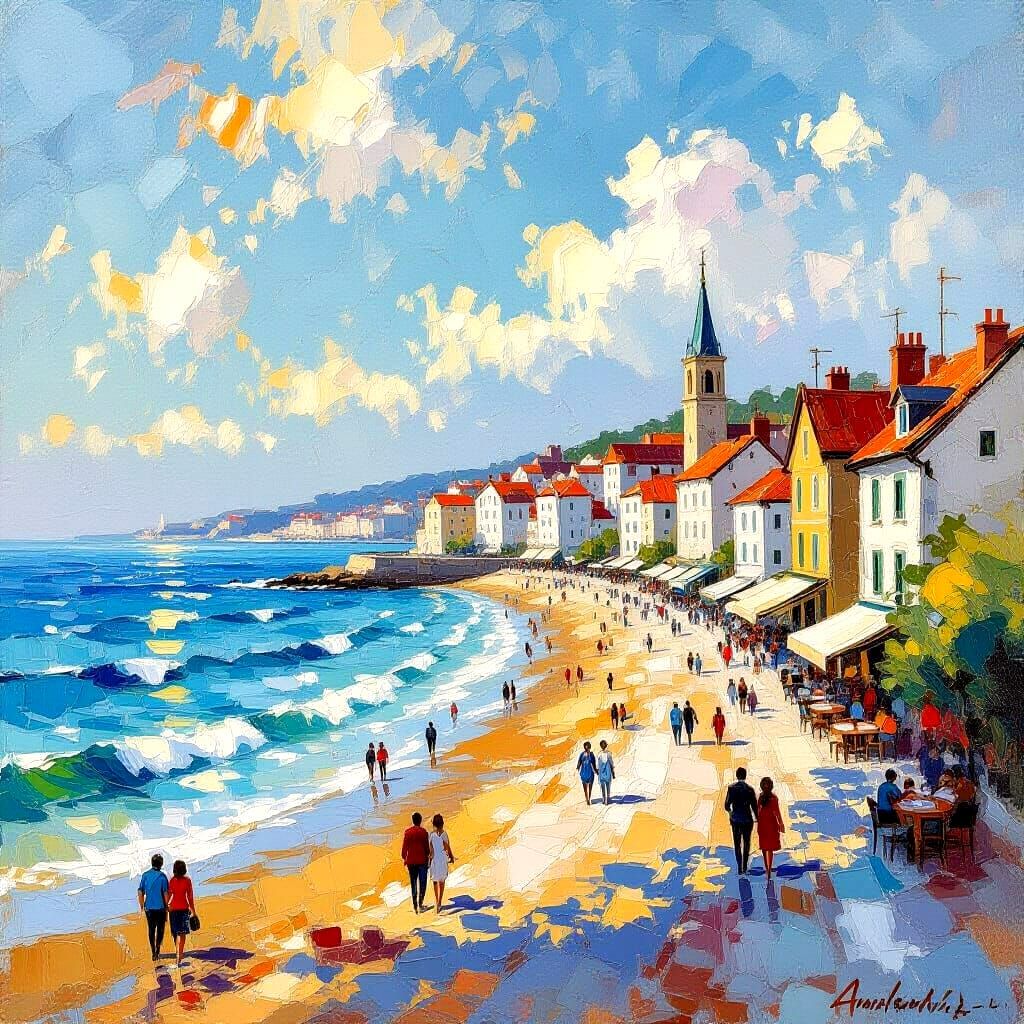 English Seaside Market Town: Impasto Oil Painting