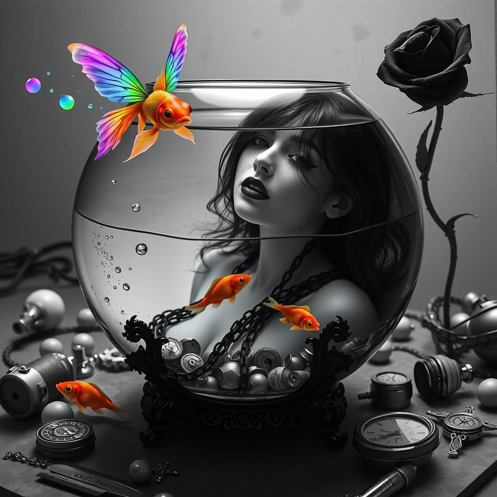 Surreal Dreamscape of a Goth Woman in a Haunting, Photoreali...