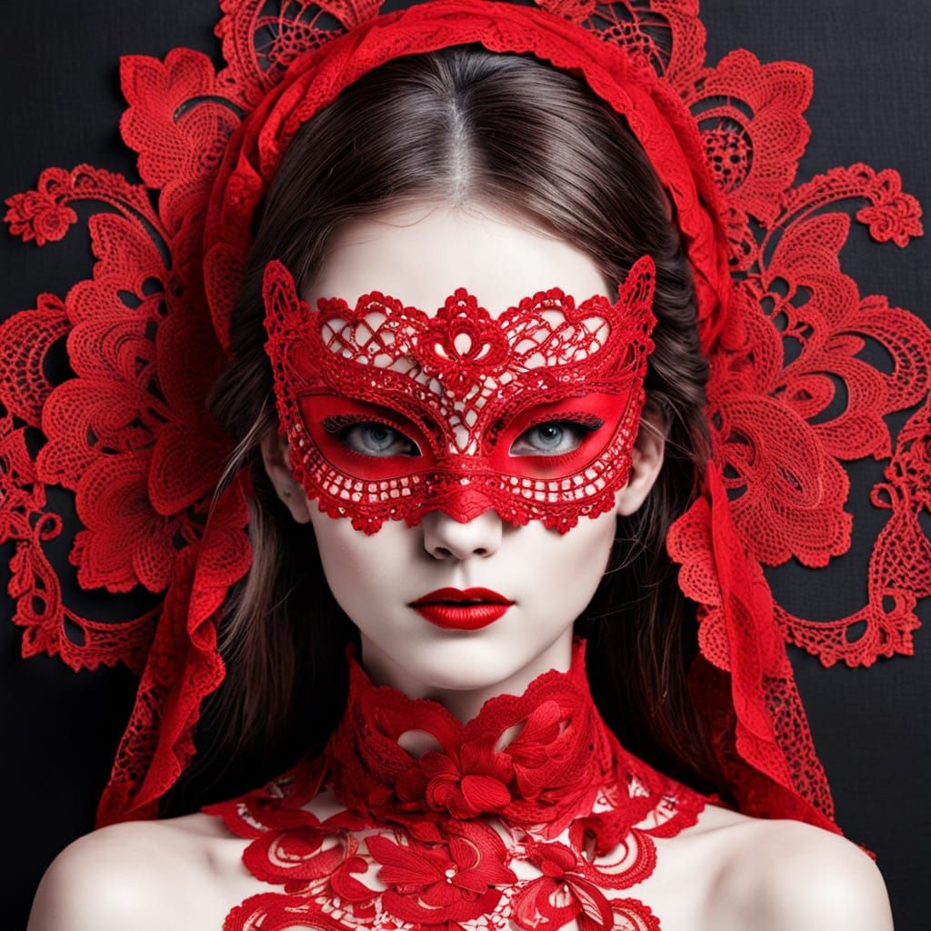 Red Mask Beauty Lace Collage Art