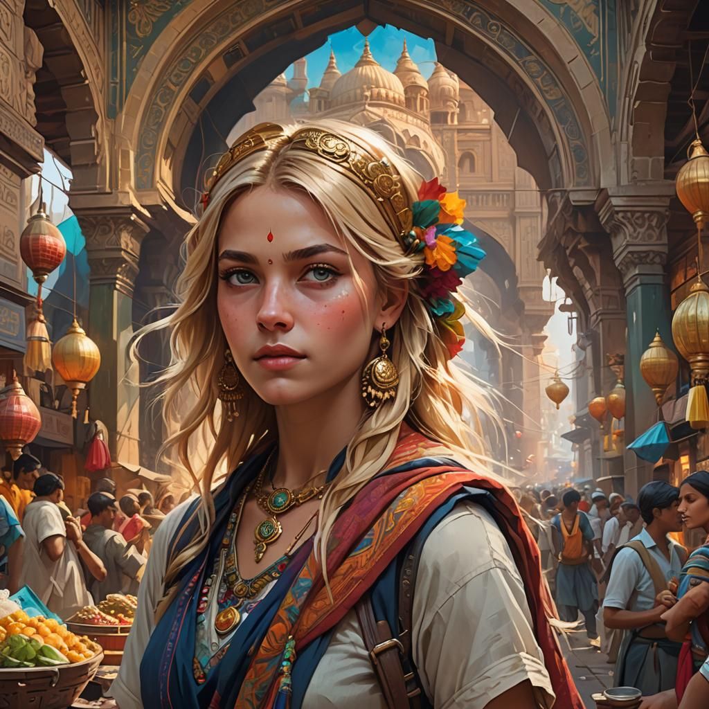 Indian Market Tourist Portrait in Artgerm Style