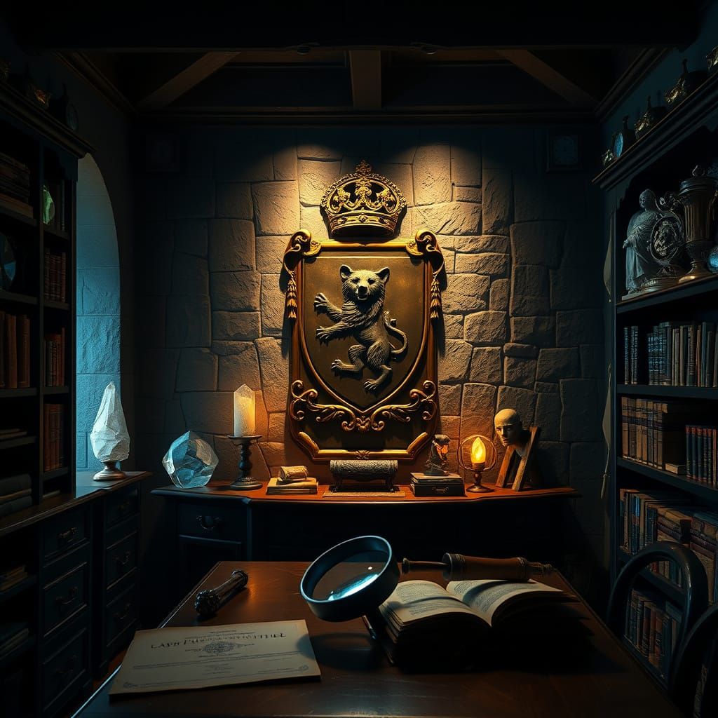 Mystical Study Chamber in Dark Blue and Beige Castle