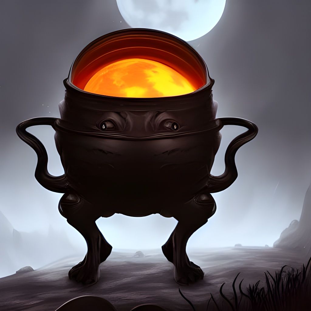 Witch's Cauldron Under a Full Moon