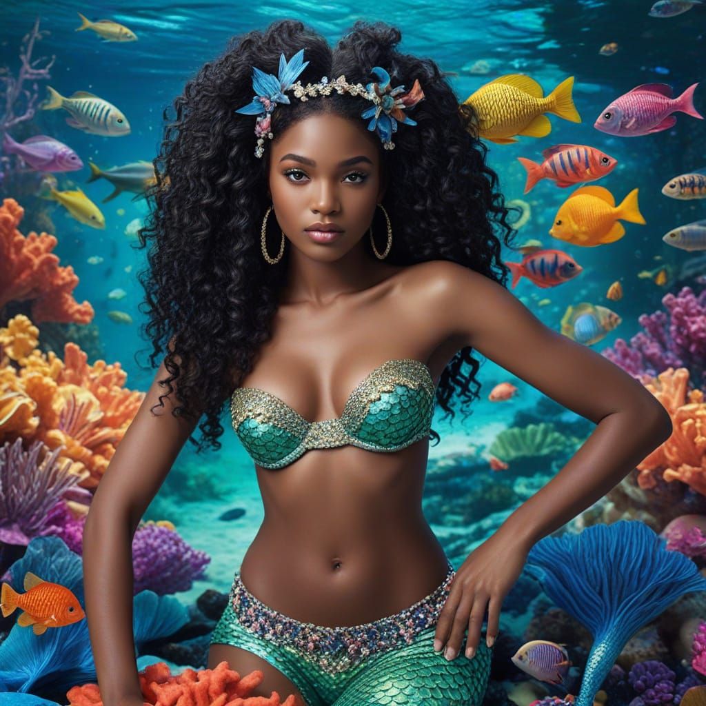 Ebony Mermaid in Shimmering Paradise
