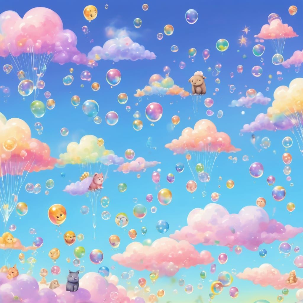Rainbow Bubbles with Happy Animals and Fairies