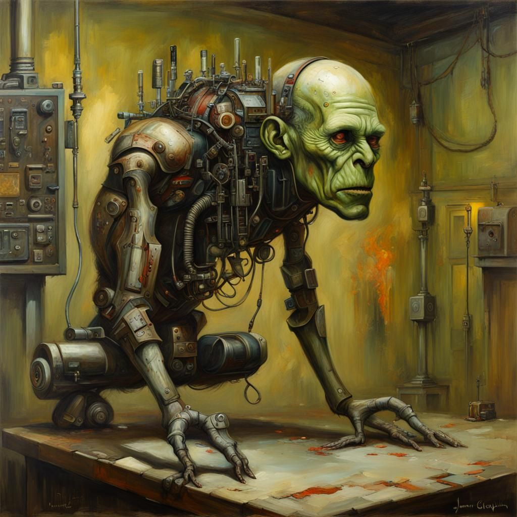 Cyborg Chupacabra Hybrid in Oil Paint