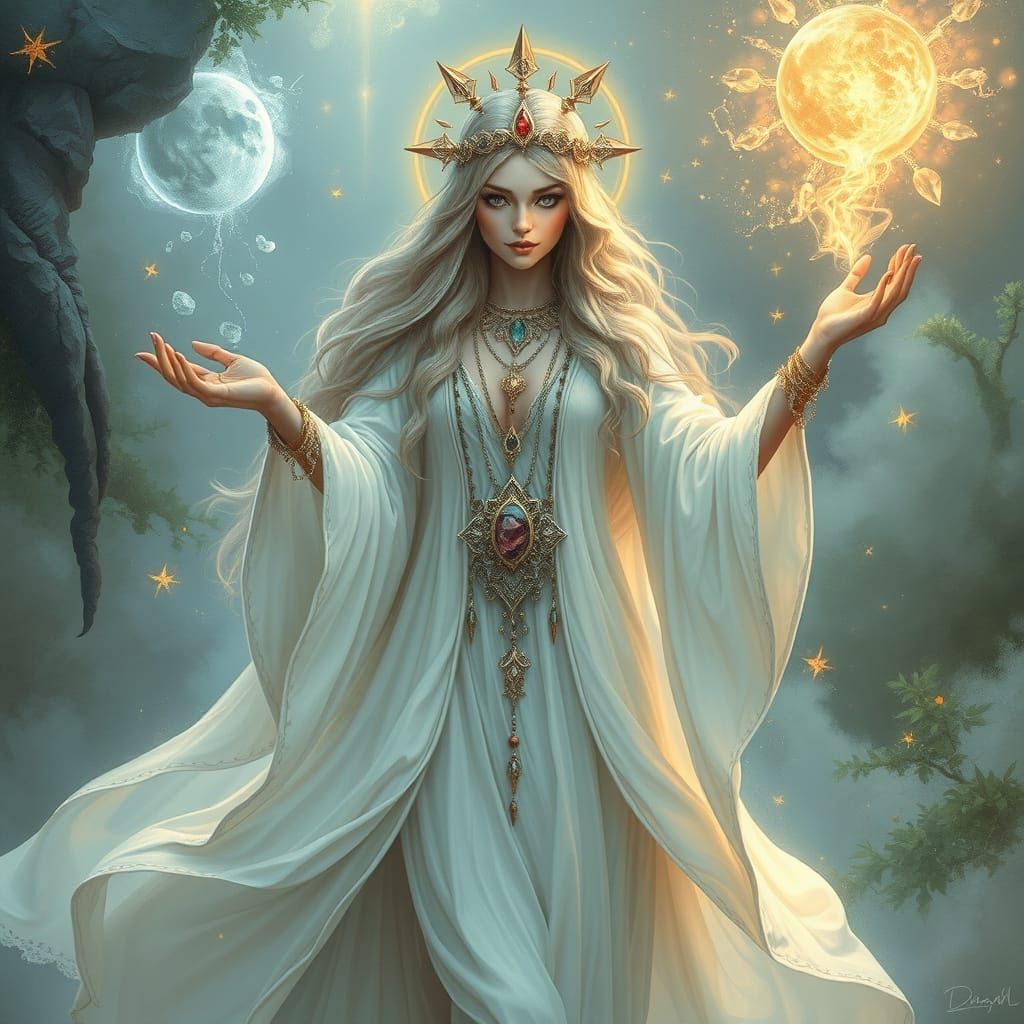Mystical Goddess in Whimsical Fantasy Realm