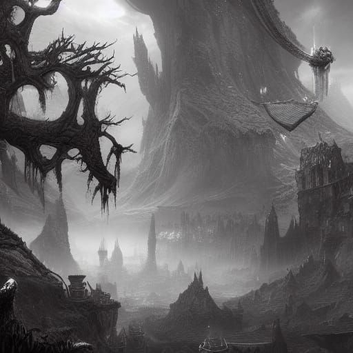 Fantastical Black and White Matte Painting