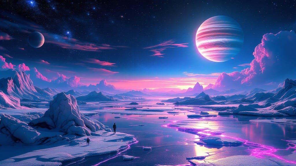 Jupiter Sunrise on Europa: Matte Painting