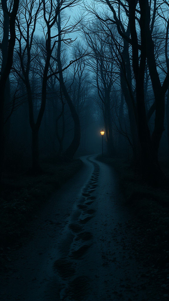 Eerie Footprints Lead into Dark Woods