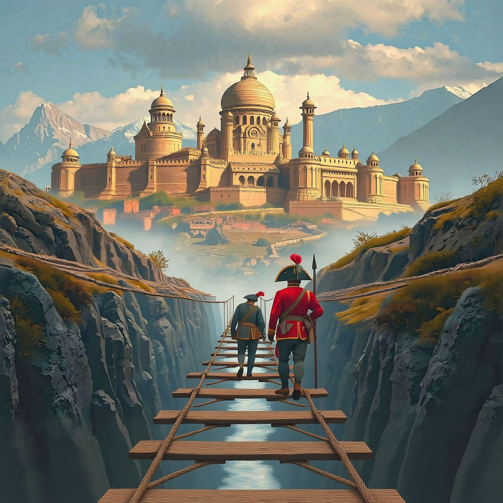 Ancient Granite City with Gold Highlights in Mountains