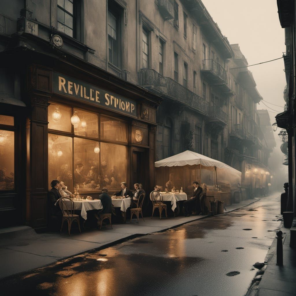 Surreal Double Exposure: 1900s Street Scene in Sepia Tones
