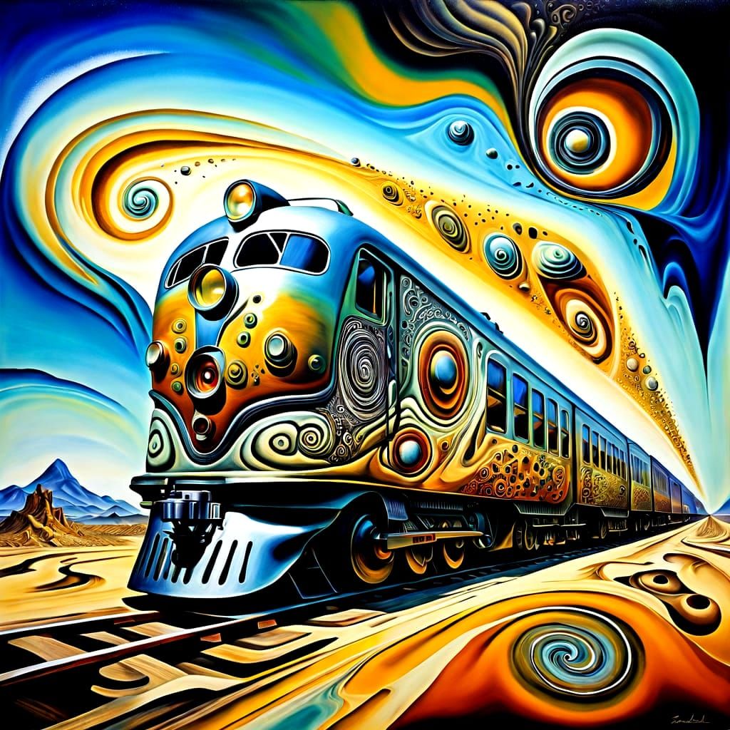 Steampunk Train Speeds Through Psychedelic Vortex