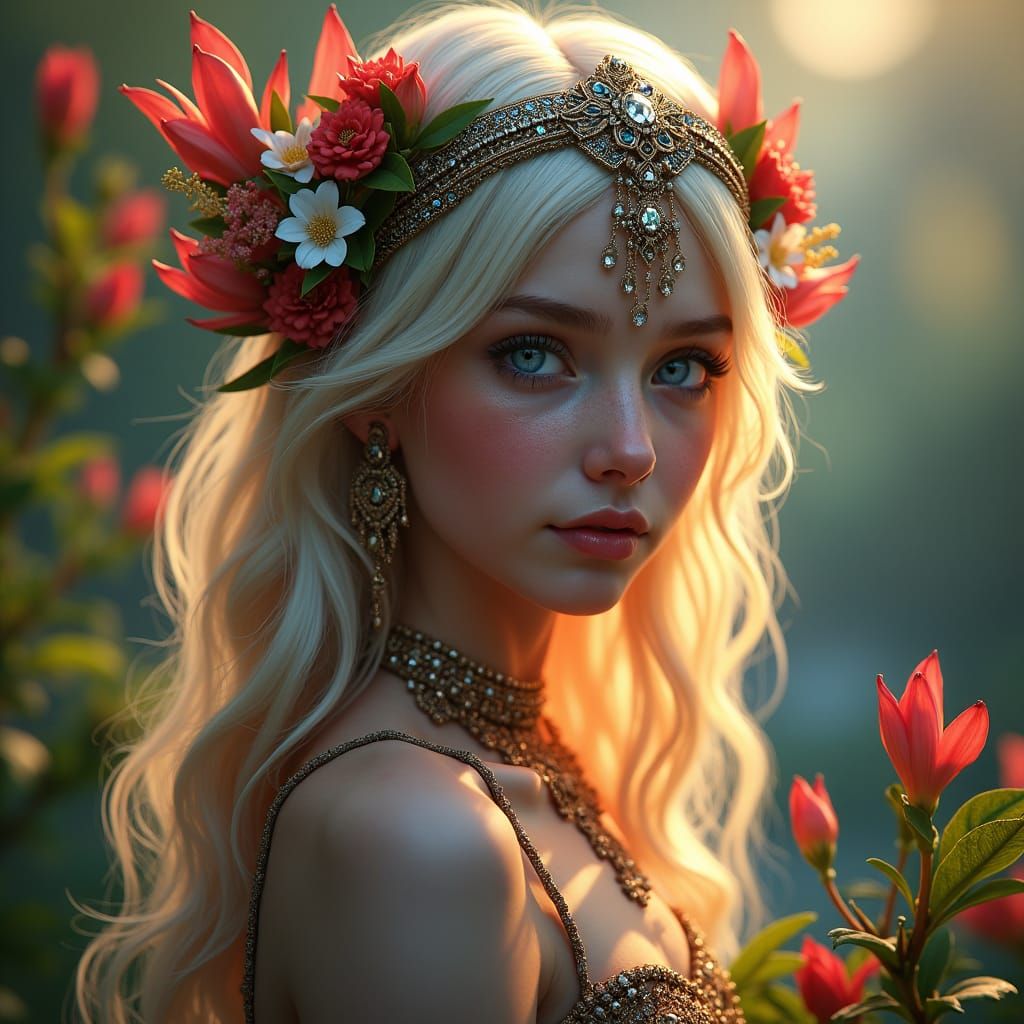 Teenage Girl with Blue Eyes in Fantasy Style