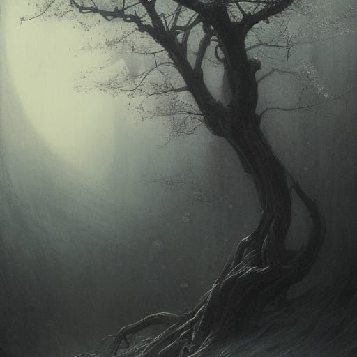 Horror Sakura Tree in Dark Fantasy Style