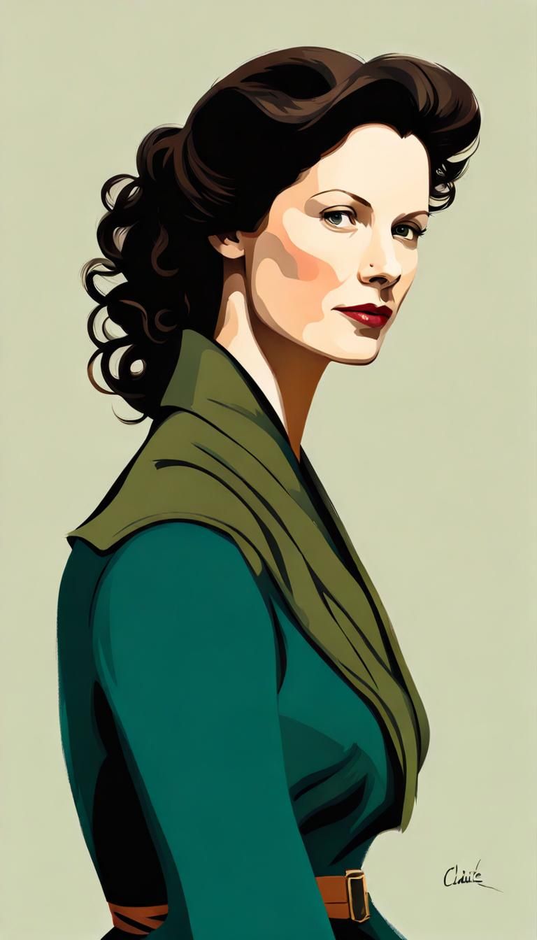 Art Deco Portrait of Woman in Teal Dress