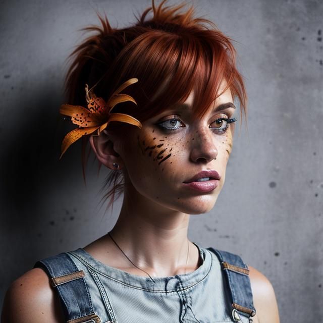 Freckled Woman with Tiger Lily in Photorealism