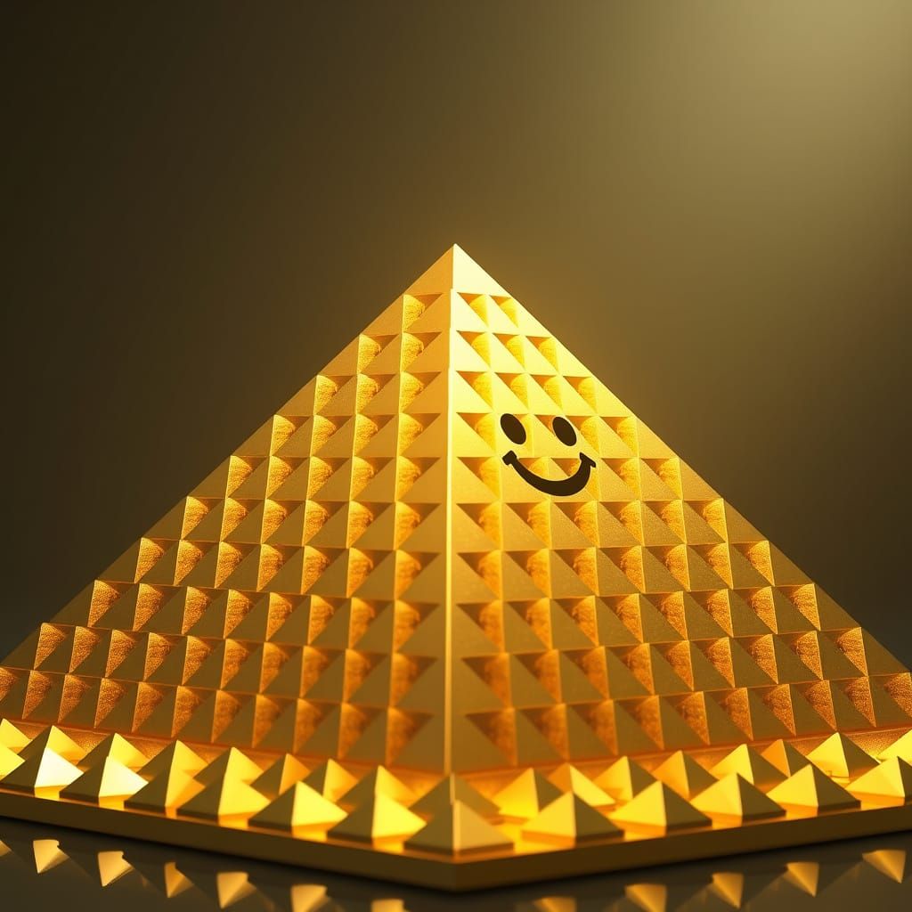 Golden Pyramid Smile: Hyperrealistic CGI Art