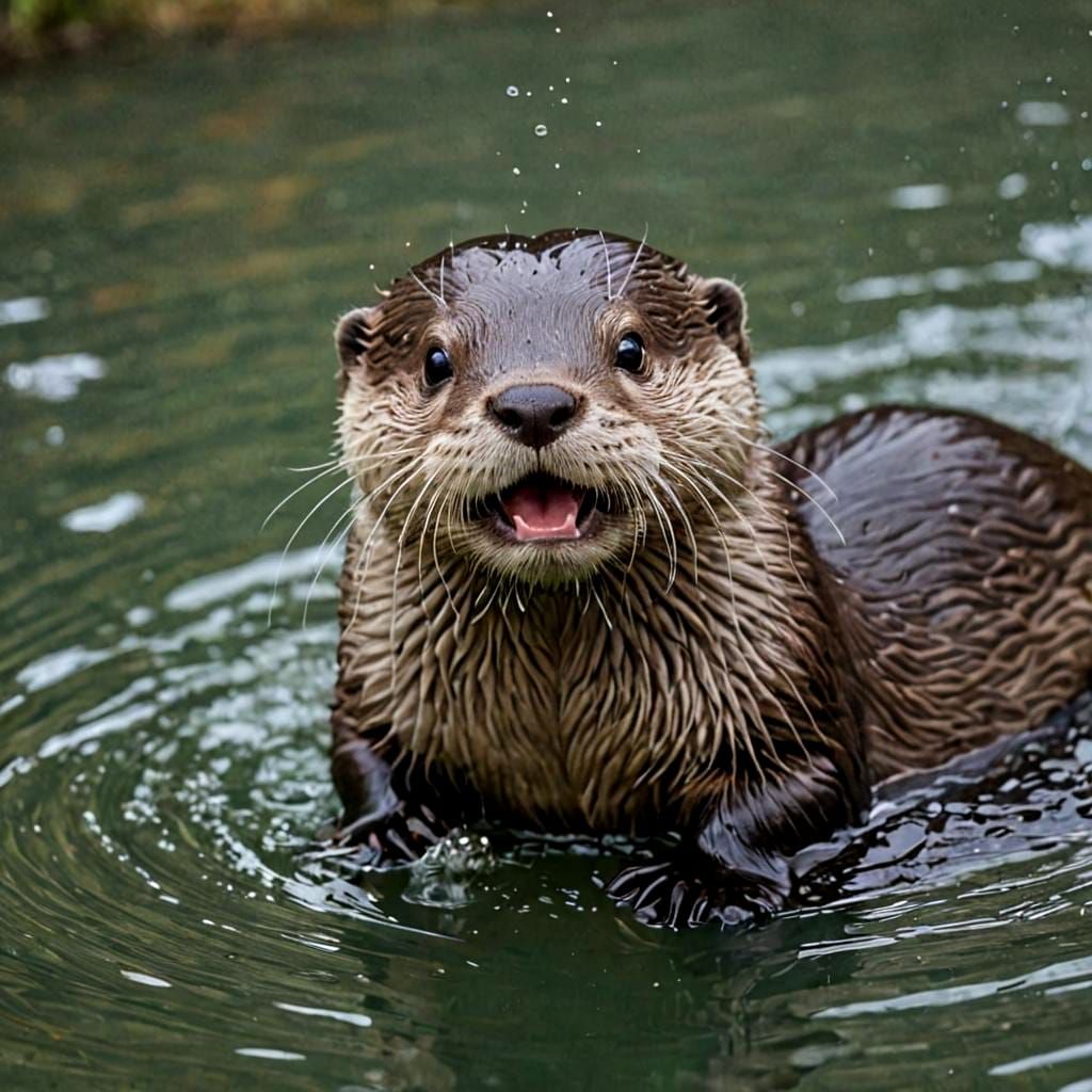 Happy Otter Splashing in Slow Motion