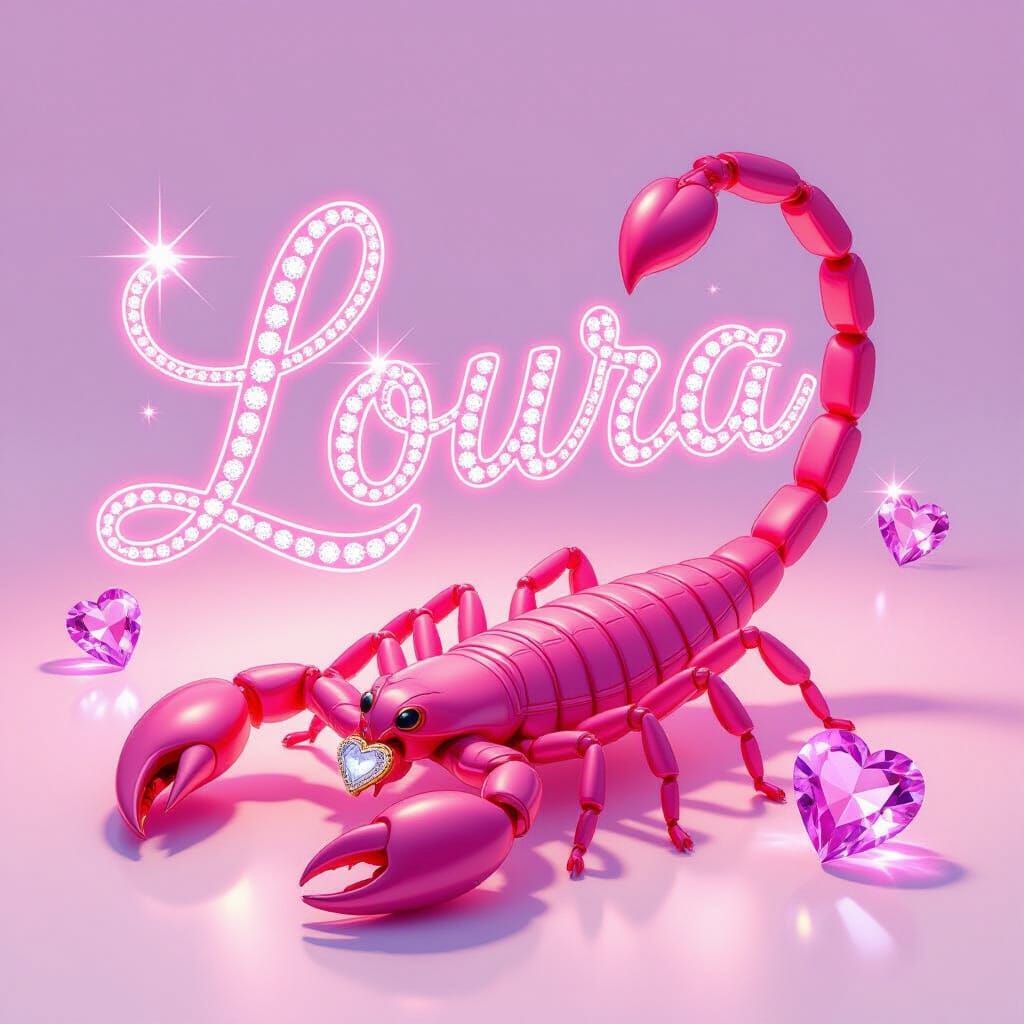 Luminous Pink "Loura" with Crystal Scorpion, Digital Art