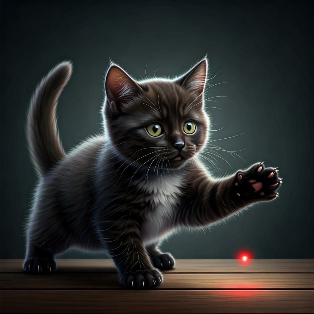 Black Kitten's Red Dot Pursuit