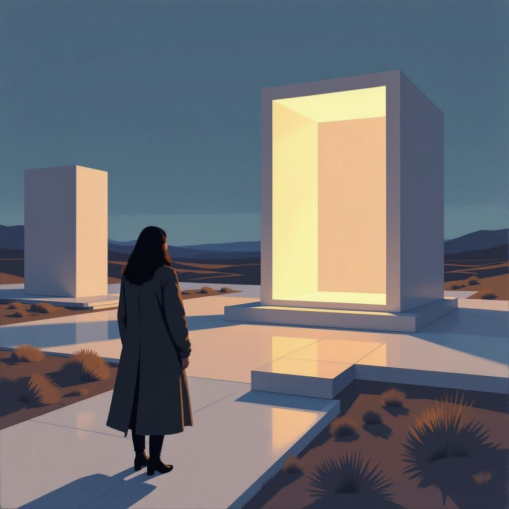 Minimalist Landscape Art Installation at Dusk