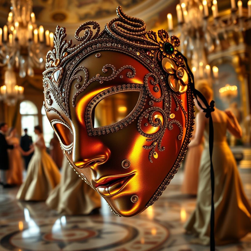 Luxurious Venetian Masquerade Mask in Golden Opulence