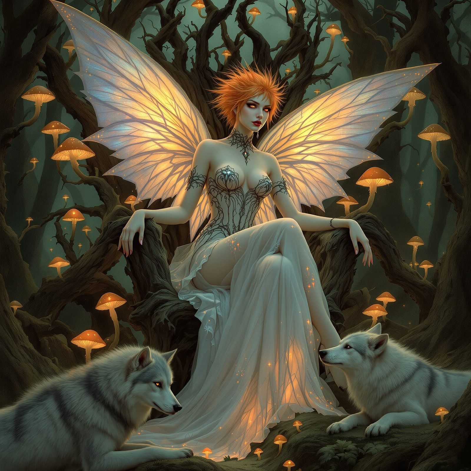 Gothic Fairy Queen in Enchanted Forest, Art Nouveau Style