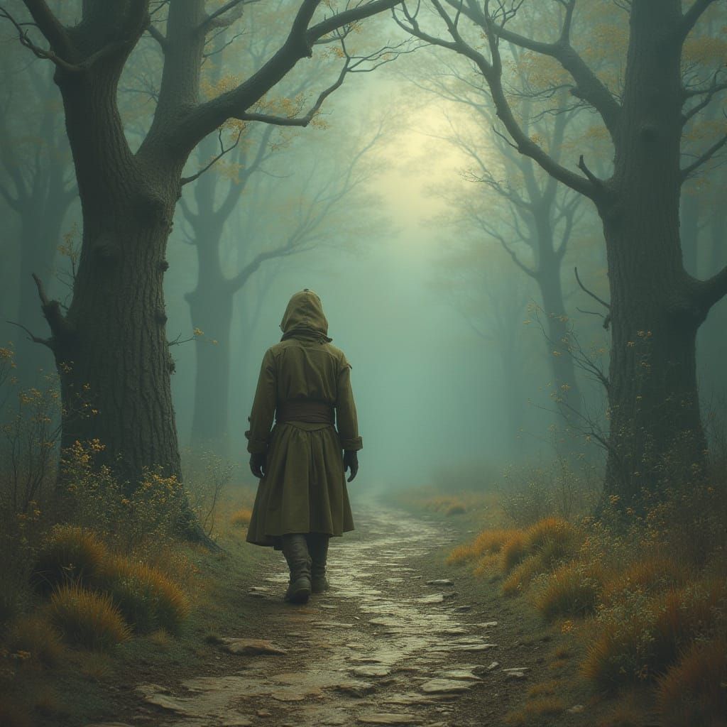 Mystical Realm: Traveler's Journey in Dark Digital Art