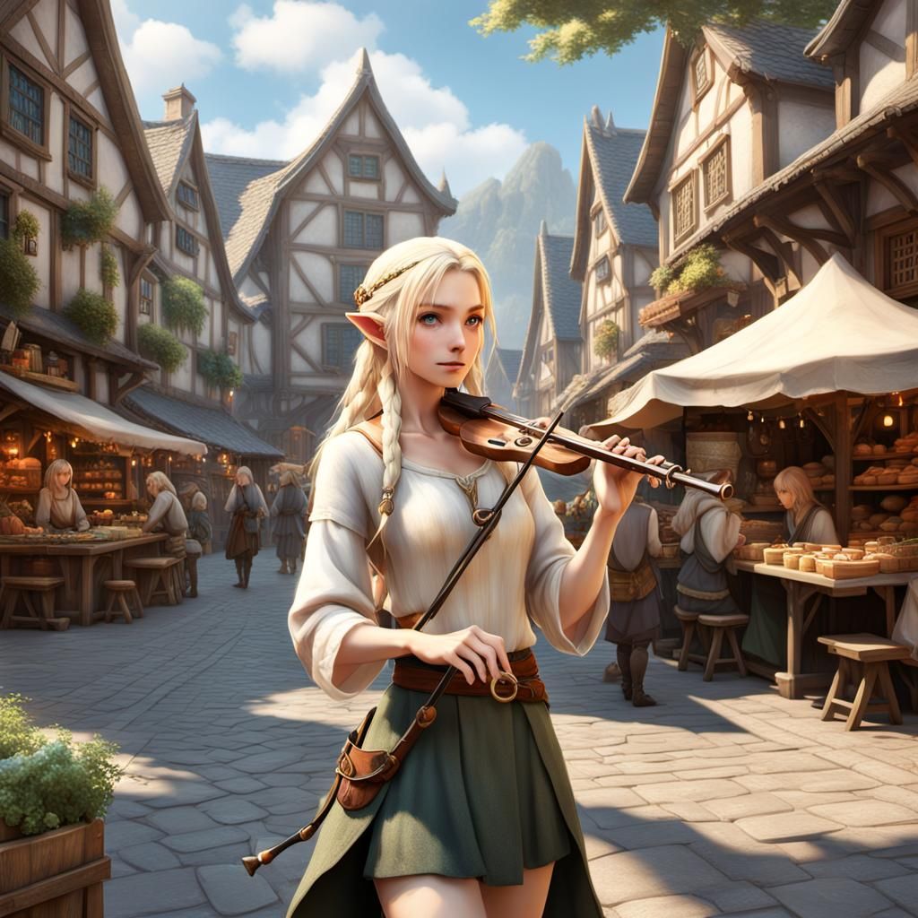 Blonde Hobbit Flute Player in Anime Style