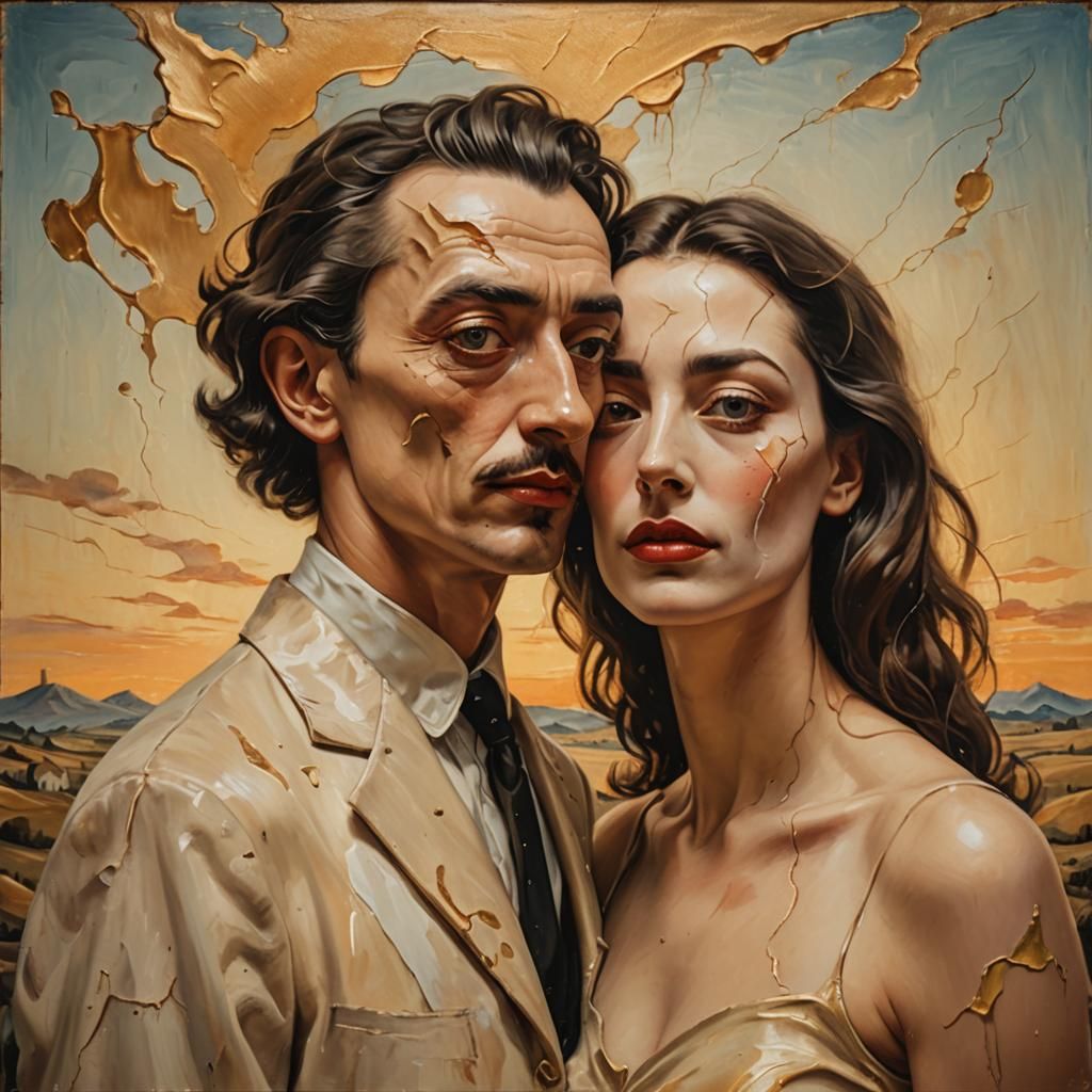 Surreal Loving Couple as Dreamy Oil Painting