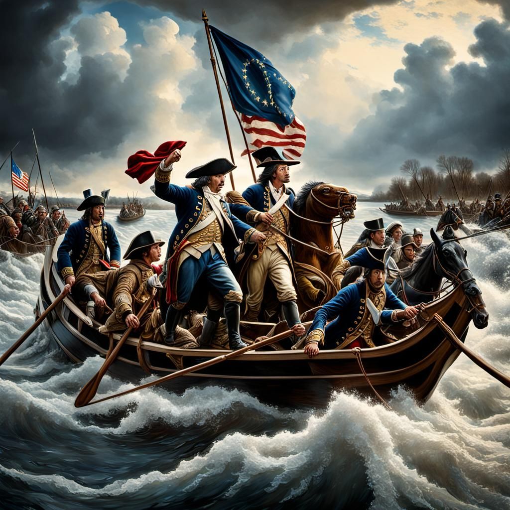 Washington Crossing the Delaware in Surreal Style
