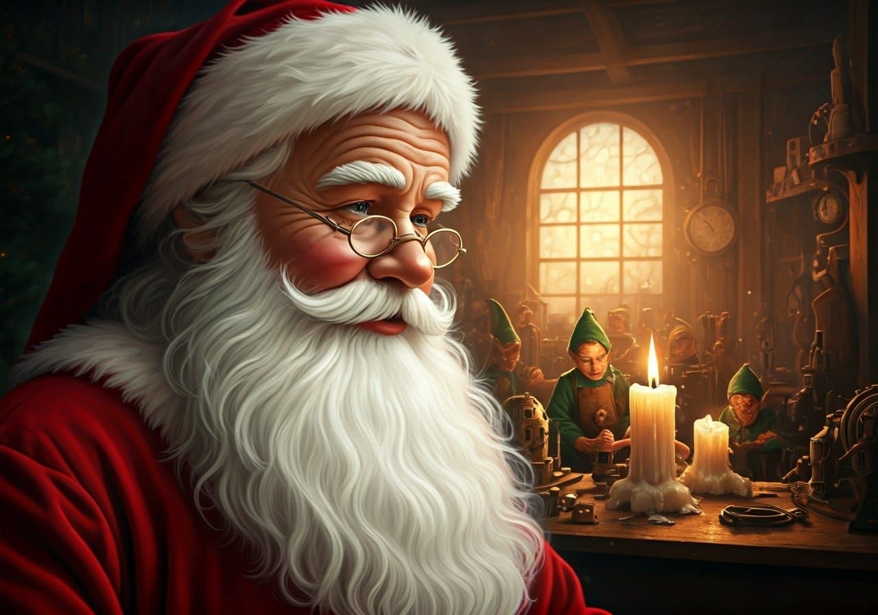 Dreamlike Santa Claus in a Whimsical North Pole Workshop