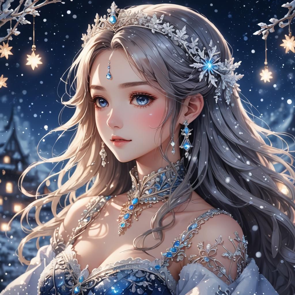 Anime Princess Portrait with Snow Jewelry