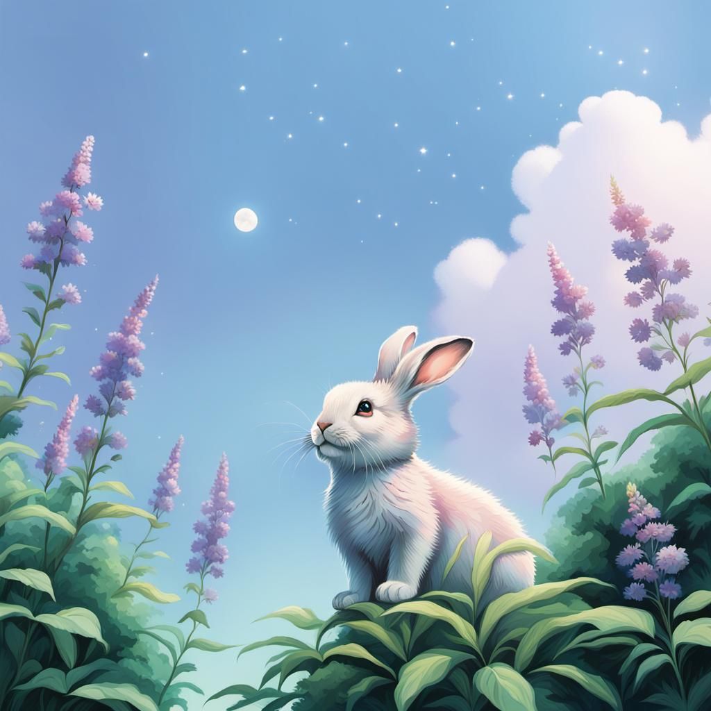 Adorable Bunny with Sparkling Eyes in Dreamy Landscape