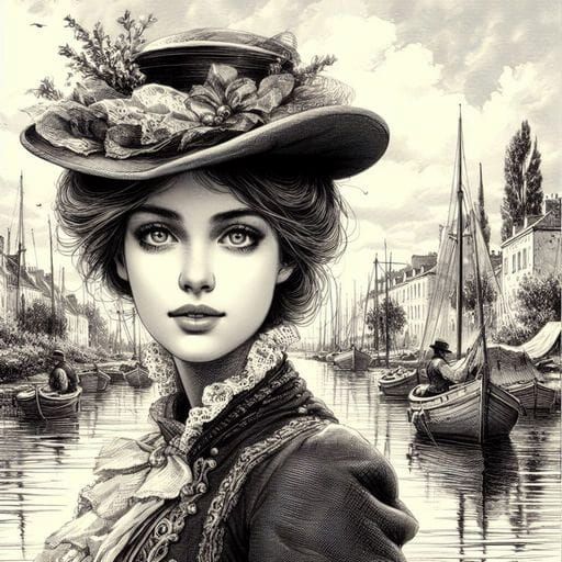 French Beauty in 1870s Harbor Town: Splash Art