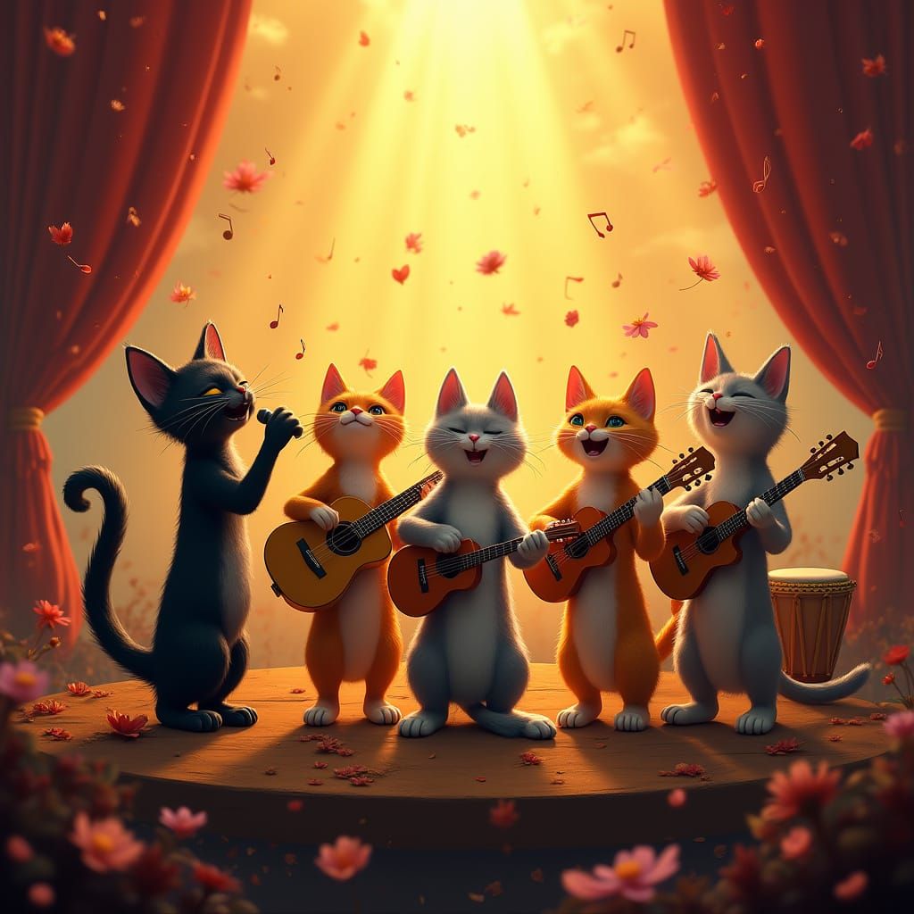 Whimsical Cats in Joyful Music Scene
