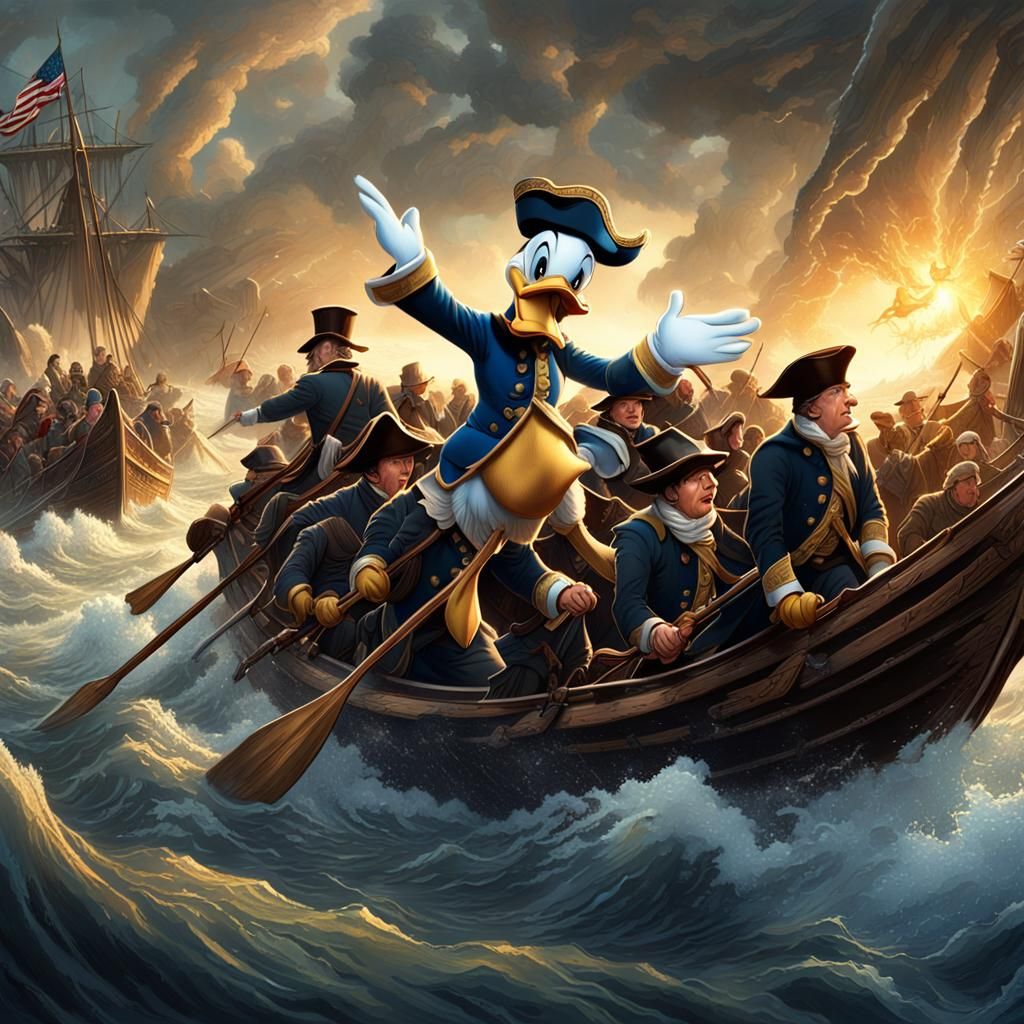 Donald Duck Crossing the Delaware: Cinematic Digital Art