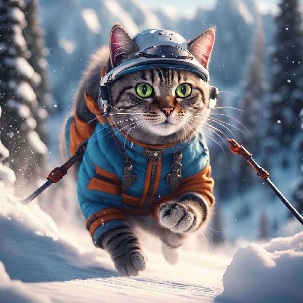 Cat Skiing: Detailed Matte Painting in 8K
