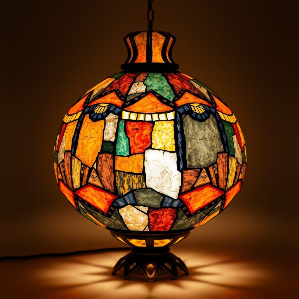 Ornate Lamp with Cubist Design in Picasso Style