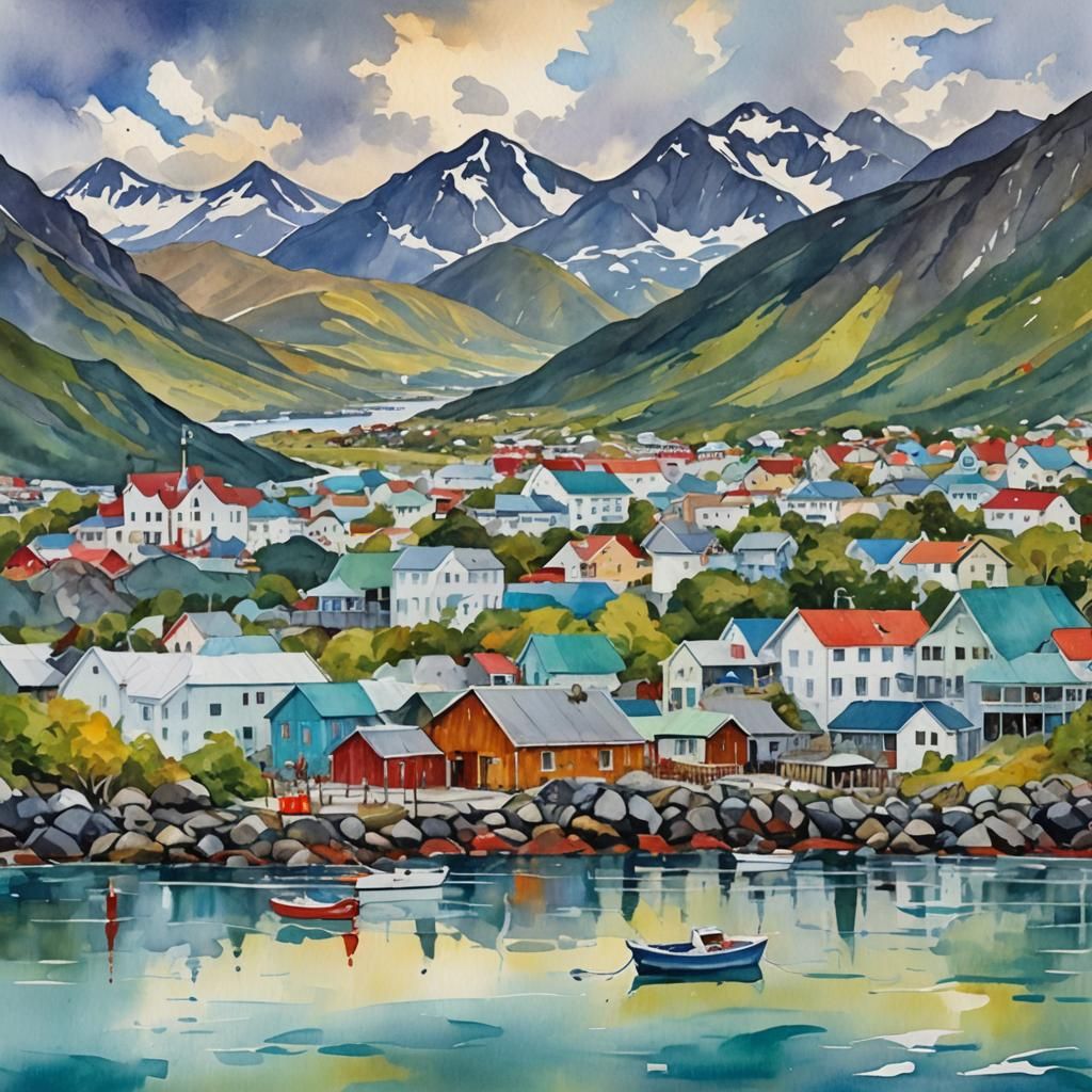 Ushuaia Painting in Gouache Impressionist Style