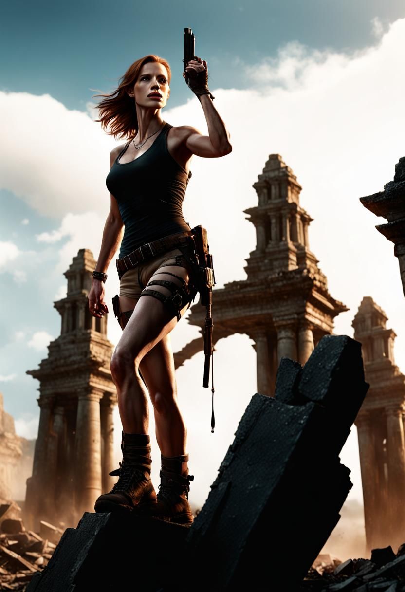 Jessica Chastain as Lara Croft in Perilous Temple
