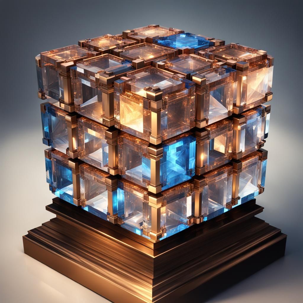 Crystal Rubik's Cube on Bronze Pedestal
