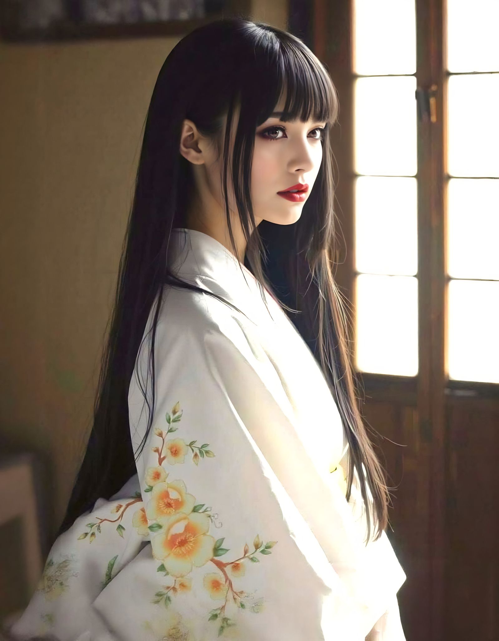 Portrait of Woman in Kimono with Soft Lighting