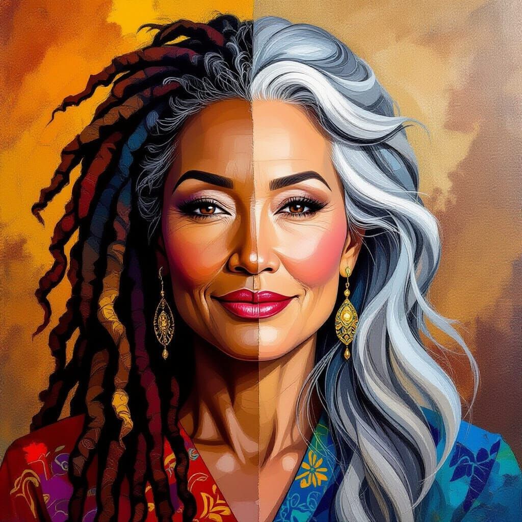 Triptych Portrait of a Woman in Impasto Oil Style